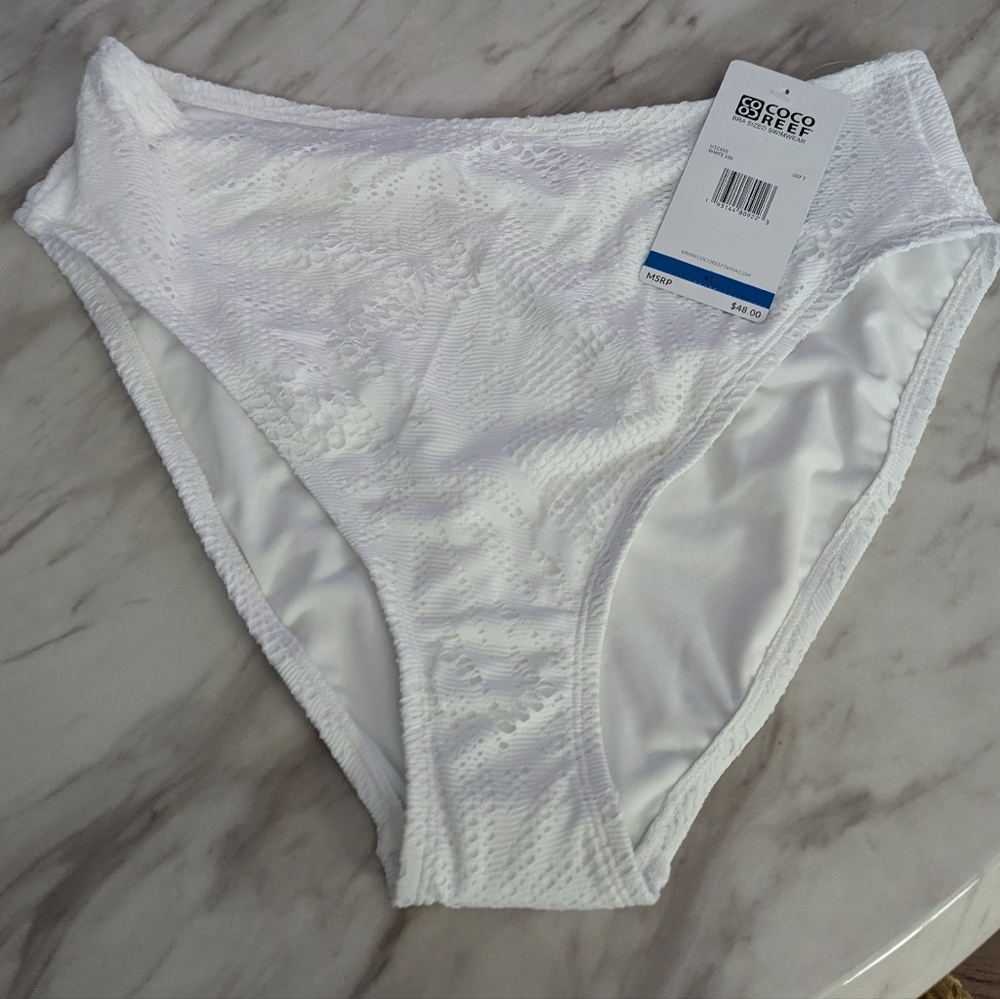 Coco Reef Women's Crochet Shell Bikini Bottom Swimsuit, White, XL, NWT #A46